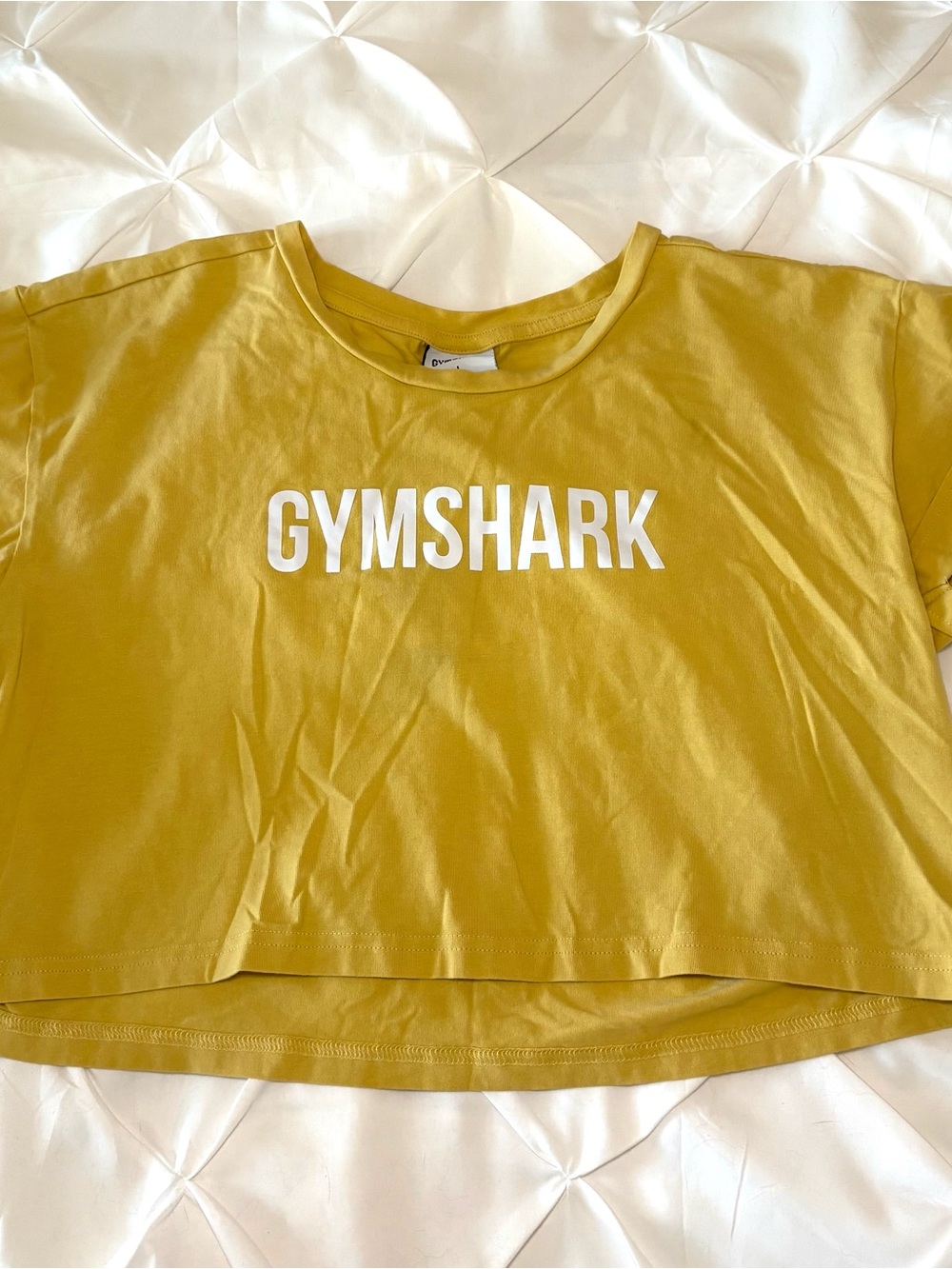 Gymshark Zone Graphic Crop Tee Women’s Size Large Yellow & White NWOT